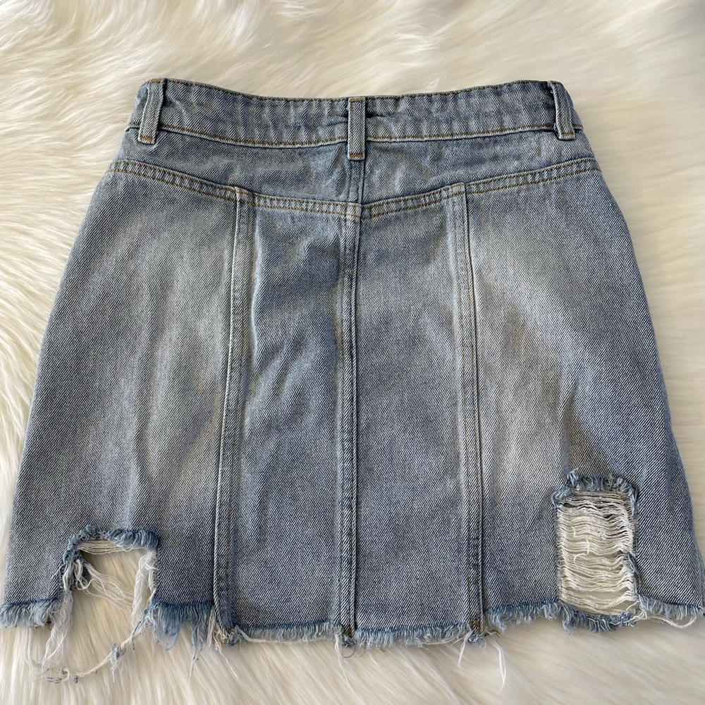 Free People Ripped Jean Skirt - Picture 6 of 9